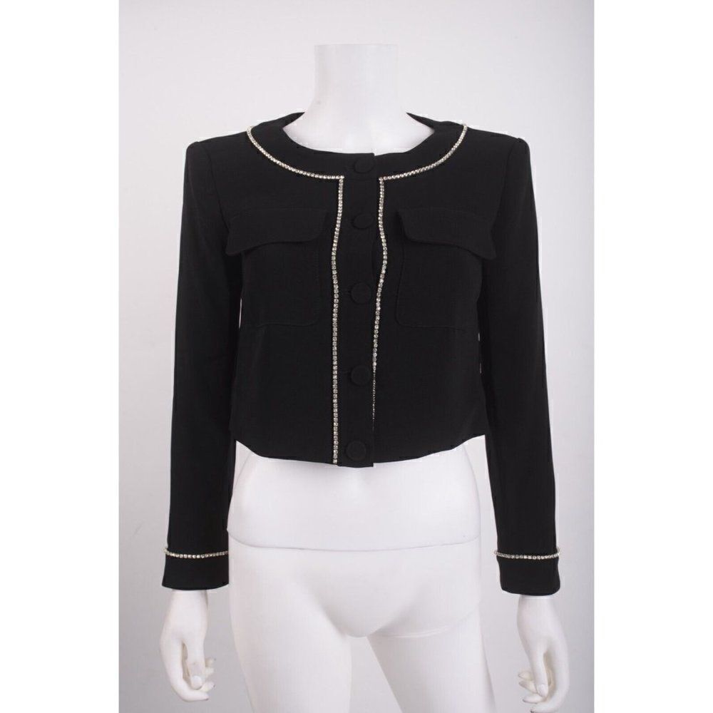 Cinq A Sept Womens Rina Crystal Cropped Jacket Sz 0 Black NWOT
